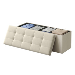Ochama   Storage Ottoman Bench, 38 x 110 x 38 cm, End of Bed Bench, Storage Chest, for Living Room, Bedroom, Entryway, White - thumbnail 1