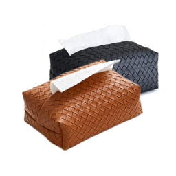 JORDAN&JUDY 2-Piece Woven Pattern Tissue Holder, Home Living Room Tissue Box, Brown & Black - thumbnail 1
