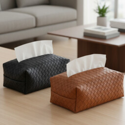 JORDAN&JUDY 2-Piece Woven Pattern Tissue Holder, Home Living Room Tissue Box, Brown & Black - thumbnail 3