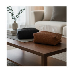 JORDAN&JUDY 2-Piece Woven Pattern Tissue Holder, Home Living Room Tissue Box, Brown & Black - thumbnail 2