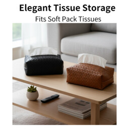 JORDAN&JUDY 2-Piece Woven Pattern Tissue Holder, Home Living Room Tissue Box, Brown & Black - thumbnail 4