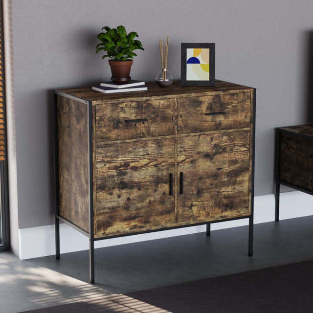 Vida Designs Sideboard Brooklyn 2 Doors 2 Drawers Rustic Brown/Black - image 1