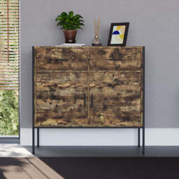 Vida Designs Sideboard Brooklyn 2 Doors 2 Drawers Rustic Brown/Black - thumbnail 4