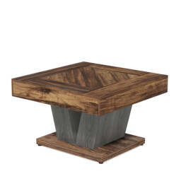 LANTINE 80cm Coffee Table, Wood Center Table for Living Room, Square Modern Cocktail Tea Accent Table, Rustic Brown & Black - thumbnail 6
