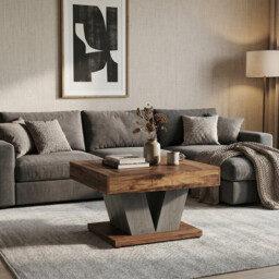 LANTINE 80cm Coffee Table, Wood Center Table for Living Room, Square Modern Cocktail Tea Accent Table, Rustic Brown & Black - thumbnail 7