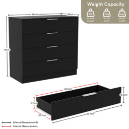 Vida Designs Trega 4 Drawer Chest of Drawers, Black - thumbnail 6