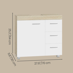 Ochama  Bathroom Storage Unit with Drawers, Under Sink Cabinet with Compartments and Feet, for Pedestal Basins, White and Beige - thumbnail 3