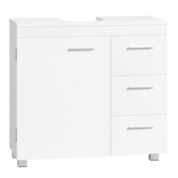 Ochama Under Sink Bathroom Cabinet, Matte White, 30 x 70 x 63.8 cm – Storage Unit with Feet, 3 Drawers and 2 Compartments Behind the Door, for Washbasins with Pedestal - thumbnail 1