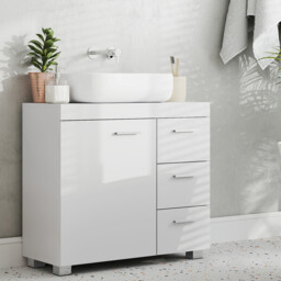 Ochama Under Sink Bathroom Cabinet, Matte White, 30 x 70 x 63.8 cm – Storage Unit with Feet, 3 Drawers and 2 Compartments Behind the Door, for Washbasins with Pedestal - thumbnail 6
