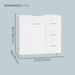 Ochama Under Sink Bathroom Cabinet, Matte White, 30 x 70 x 63.8 cm – Storage Unit with Feet, 3 Drawers and 2 Compartments Behind the Door, for Washbasins with Pedestal - thumbnail 7