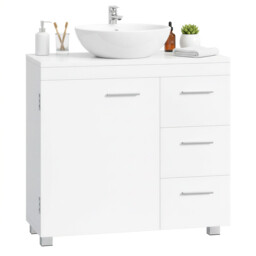 Ochama Under Sink Bathroom Cabinet, Matte White, 30 x 70 x 63.8 cm – Storage Unit with Feet, 3 Drawers and 2 Compartments Behind the Door, for Washbasins with Pedestal - thumbnail 5