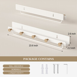 KAPANOU Floating Shelves with Lip， Coat Hooks & Towel Rack， Natural Wood Grain Wall Shelf for Bathroom， Bedroom， Living Room (White), New Year Sale , Top gift picks - thumbnail 3