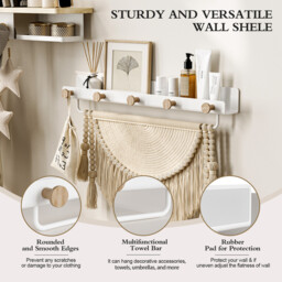 KAPANOU Floating Shelves with Lip， Coat Hooks & Towel Rack， Natural Wood Grain Wall Shelf for Bathroom， Bedroom， Living Room (White), New Year Sale , Top gift picks - thumbnail 6
