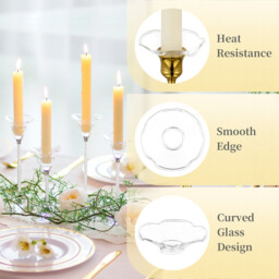 Glass Bobeches for Candlestick Holders, 3 PCS Candle Drip Protectors Candle Rings for Tapers, Candle Drip Catcher for Candle Stick Candle Holder for Wedding Party Church Home (Scallop, Clear) - thumbnail 4
