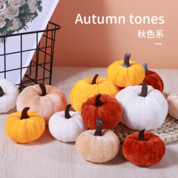 Marrybox Fall Decorative Pumpkins Plush Velvet Effect Yellow/Orange/Cream 12pcs - thumbnail 2