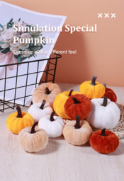 Marrybox Fall Decorative Pumpkins Plush Velvet Effect Yellow/Orange/Cream 12pcs - thumbnail 3