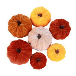 Marrybox Fall Decorative Pumpkins Plush Velvet Effect Yellow/Orange/Cream 12pcs - thumbnail 1