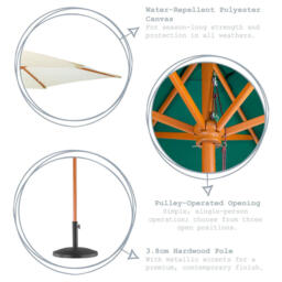 Harbour Housewares Garden Parasol, Wooden Frame - thumbnail 6