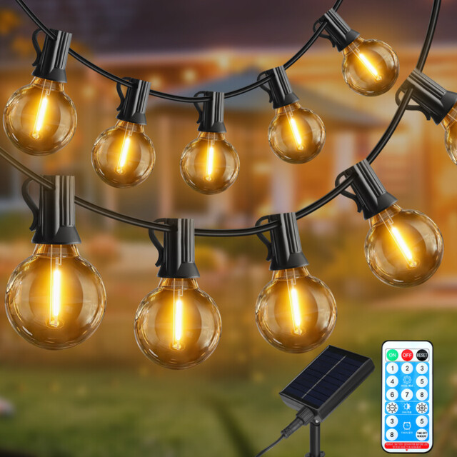 Vivreal Solar G40 Festive String Lights – 10M (33 ft) 20 Shatterproof Bulbs, Dimmable Outdoor Solar & USB Powered Patio Lights with Replaceable Bulbs, New Year Sale , Top gift picks - image 1