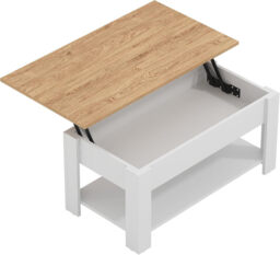 Galano Brixburn Lift Up Coffee Table with Hidden Storage & Shelf, Modern 2-Tier Space Saving Living Room Centre Table, Engineered Wood, White Oak Finish, 89.5 x 49.5 x 40 cm - thumbnail 1
