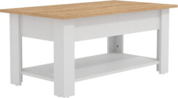 Galano Brixburn Lift Up Coffee Table with Hidden Storage & Shelf, Modern 2-Tier Space Saving Living Room Centre Table, Engineered Wood, White Oak Finish, 89.5 x 49.5 x 40 cm - thumbnail 2