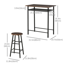 HOMCOM Bar Table & 2 Stools Set Compact Black/Walnut - thumbnail 6