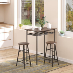 HOMCOM Bar Table & 2 Stools Set Compact Black/Walnut - thumbnail 4