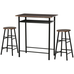 HOMCOM Bar Table & 2 Stools Set Compact Black/Walnut - thumbnail 5