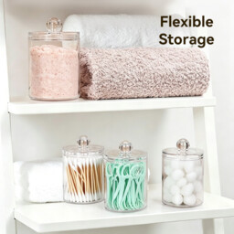 JORDAN&JUDY Transparent Acrylic Plastic Cotton Swab Box, Desktop Storage Box for Cotton Pads and Dental Floss (Round*4) - thumbnail 2