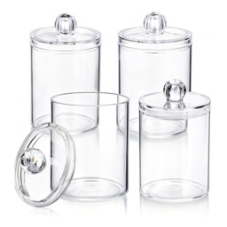 JORDAN&JUDY Transparent Acrylic Plastic Cotton Swab Box, Desktop Storage Box for Cotton Pads and Dental Floss (Round*4)