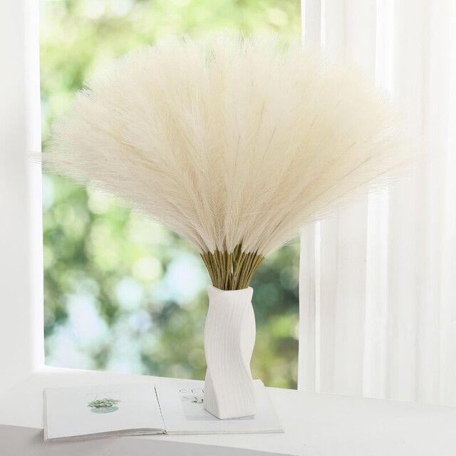 Yuejia 10 Pcs 18.89in/48cmDried Flowers Artificial Fake Plants Autumn Decorations, Boho Decor Home Decoration for Halloween Christmas Weddings Party Crafts Vase Indoor and Outdoor(Beige) - image 1