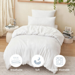 LeBonsoir White Duvet Cover Set，135x200cm/50x75cmx1 Soft Double Brushed Bedding Set， with Zip， 2 Pieces， Includes 1 Duvet Cover & 1 Pillowcase， NO Comforter - thumbnail 3