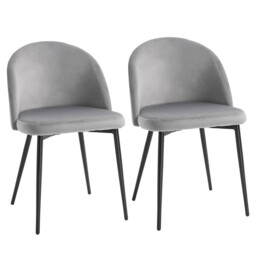 HOMCOM Dining Chairs Chic Velvet Grey/Black 2pcs - thumbnail 1