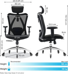 SIHOO Office Chair Ergonomic Desk Chair, Breathable Mesh Design High Back Computer Chair, Adjustable Headrest and Lumbar Support, Upgraded to Rollerblade Wheels (Black) - thumbnail 7