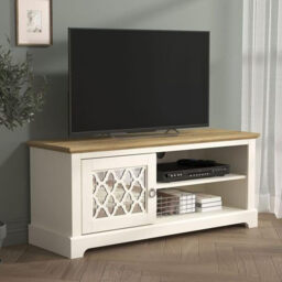 "Galano Novara TV Stand Cabinet – 119cm Entertainment Unit with Door – Fits up to 50"" TV – Storage Furniture for Living Room (Ivory/Oak)" - thumbnail 4