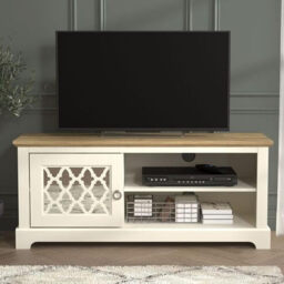 "Galano Novara TV Stand Cabinet – 119cm Entertainment Unit with Door – Fits up to 50"" TV – Storage Furniture for Living Room (Ivory/Oak)" - thumbnail 2