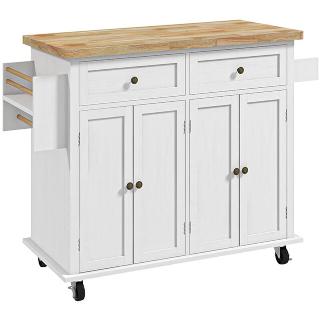 HOMCOM Kitchen Island Counter Panelled 2 Drawers 4 Doors White/Natural - image 1