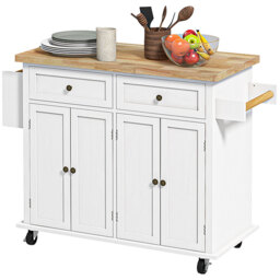 HOMCOM Kitchen Island Counter Panelled 2 Drawers 4 Doors White/Natural - thumbnail 7