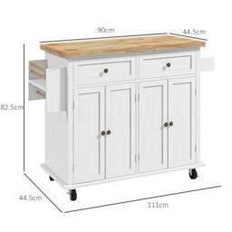 HOMCOM Kitchen Island Counter Panelled 2 Drawers 4 Doors White/Natural - thumbnail 5