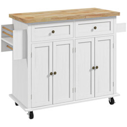 HOMCOM Kitchen Island Counter Panelled 2 Drawers 4 Doors White/Natural