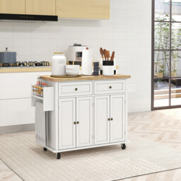 HOMCOM Kitchen Island Counter Panelled 2 Drawers 4 Doors White/Natural - thumbnail 6