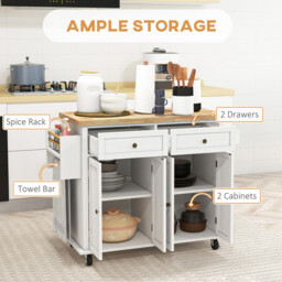 HOMCOM Kitchen Island Counter Panelled 2 Drawers 4 Doors White/Natural - thumbnail 7