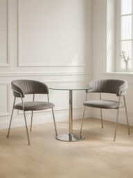 Interiors by Premier Dining Chair Tamzin Panelled Velvet Grey/Chrome 2pcs - thumbnail 5