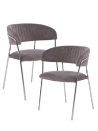 Interiors by Premier Dining Chair Tamzin Panelled Velvet Grey/Chrome 2pcs - thumbnail 1