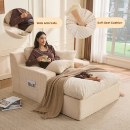 160 cm Chaise Lounge Chair, Boneless Couch, Set of Sofa bed Floor Lounge Sofa with Movable Pillows & Side Pockets, Cloud Couch with Armrests for Living Room, No Assembly Required, Beige - thumbnail 4