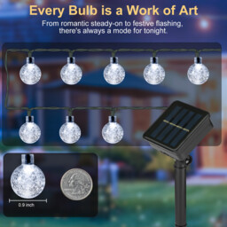 VIVREAL Solar Bubble Ball String Lights - 5m, 30LED Cool White, Outdoor Solar Garden Lights with Copper & ABS, Ideal for Patio, Yard, Party & Wedding - thumbnail 7