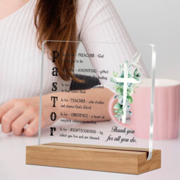 "Alphynix 1pc Spiritual Leadership Plaque, ""PASTOR"" Acronym Breakdown on Clear Acrylic with Wooden Base, Features ""SHEPHERD"" & ""RIGHTEOUSNESS"" Definitions, Ministry Appreciation Gift" - thumbnail 2