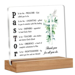 "Alphynix 1pc Spiritual Leadership Plaque, ""PASTOR"" Acronym Breakdown on Clear Acrylic with Wooden Base, Features ""SHEPHERD"" & ""RIGHTEOUSNESS"" Definitions, Ministry Appreciation Gift" - thumbnail 1
