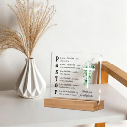 "Alphynix 1pc Spiritual Leadership Plaque, ""PASTOR"" Acronym Breakdown on Clear Acrylic with Wooden Base, Features ""SHEPHERD"" & ""RIGHTEOUSNESS"" Definitions, Ministry Appreciation Gift" - thumbnail 4