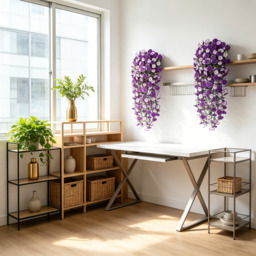 4Pcs 30in Artificial Hanging Plants for Outdoor Patio, Realistic Silk Petunia Faux Flowers in Mix Purple, Perfect Porch Decoration - thumbnail 2
